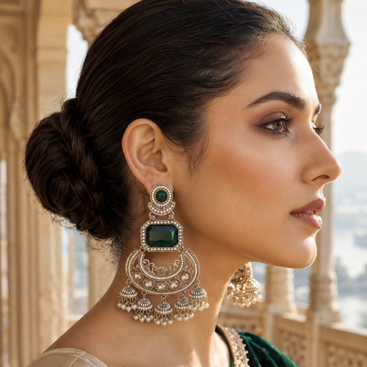 RANIA EMERALD TONE CHANDBALI EARRINGS