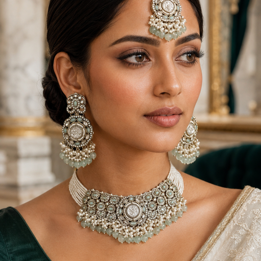 MIRA MINT KUNDAN NECKLACE SET