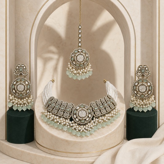 MIRA MINT KUNDAN NECKLACE SET