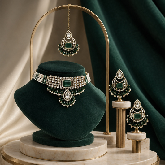 MEHER EMERALD KUNDAN CHOKER SET