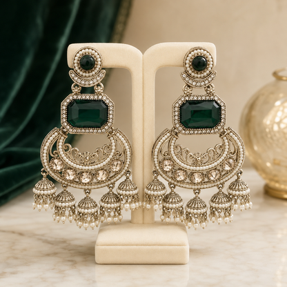 RANIA EMERALD TONE CHANDBALI EARRINGS