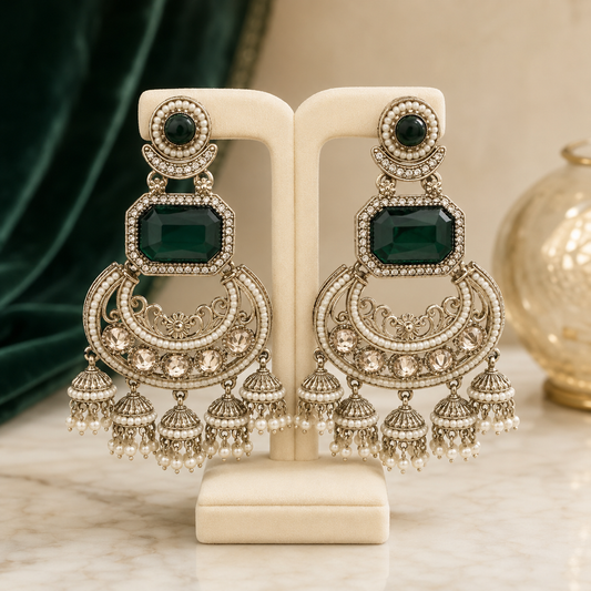 RANIA EMERALD TONE CHANDBALI EARRINGS